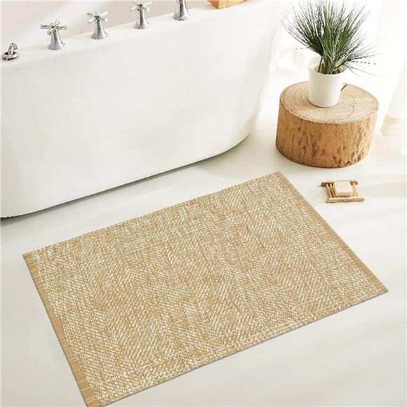Washable Bathroom Rug Low Profile Entryway Rug Tan Front Door Mat - Picture 7 of 12
